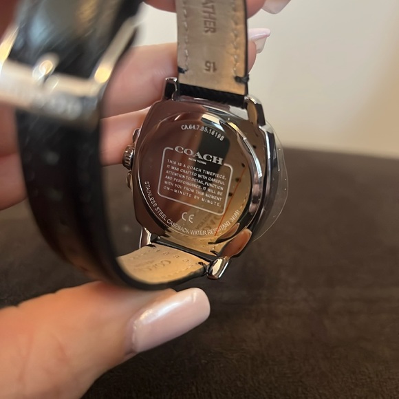 Coach Silver/Black Leather Watch - Picture 2 of 3